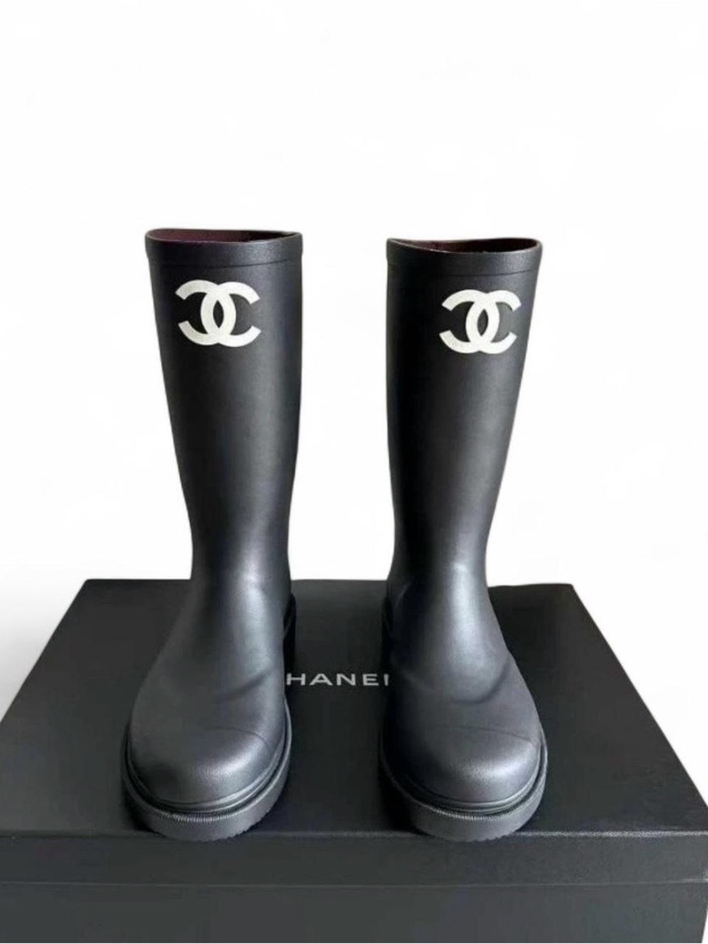 CHANEL Black Rain Boots